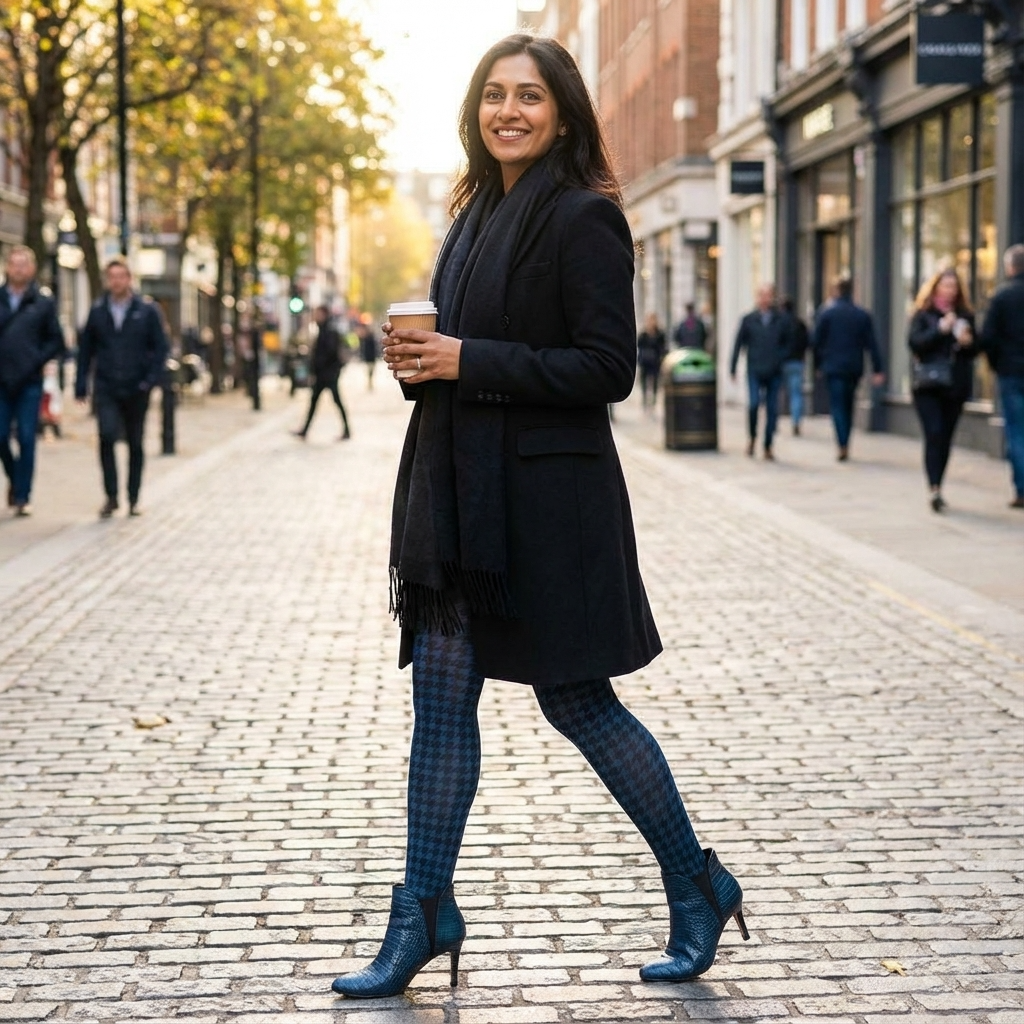 Denim Houndstooth Printed Tights