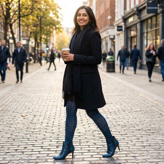 Denim Houndstooth Printed Tights