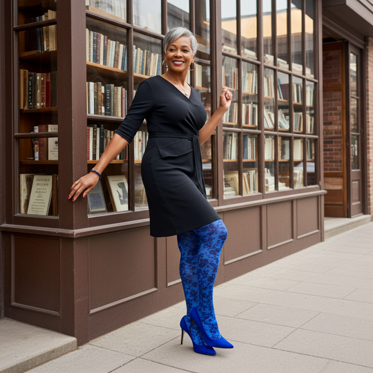 Blue Cornflower Printed Tights