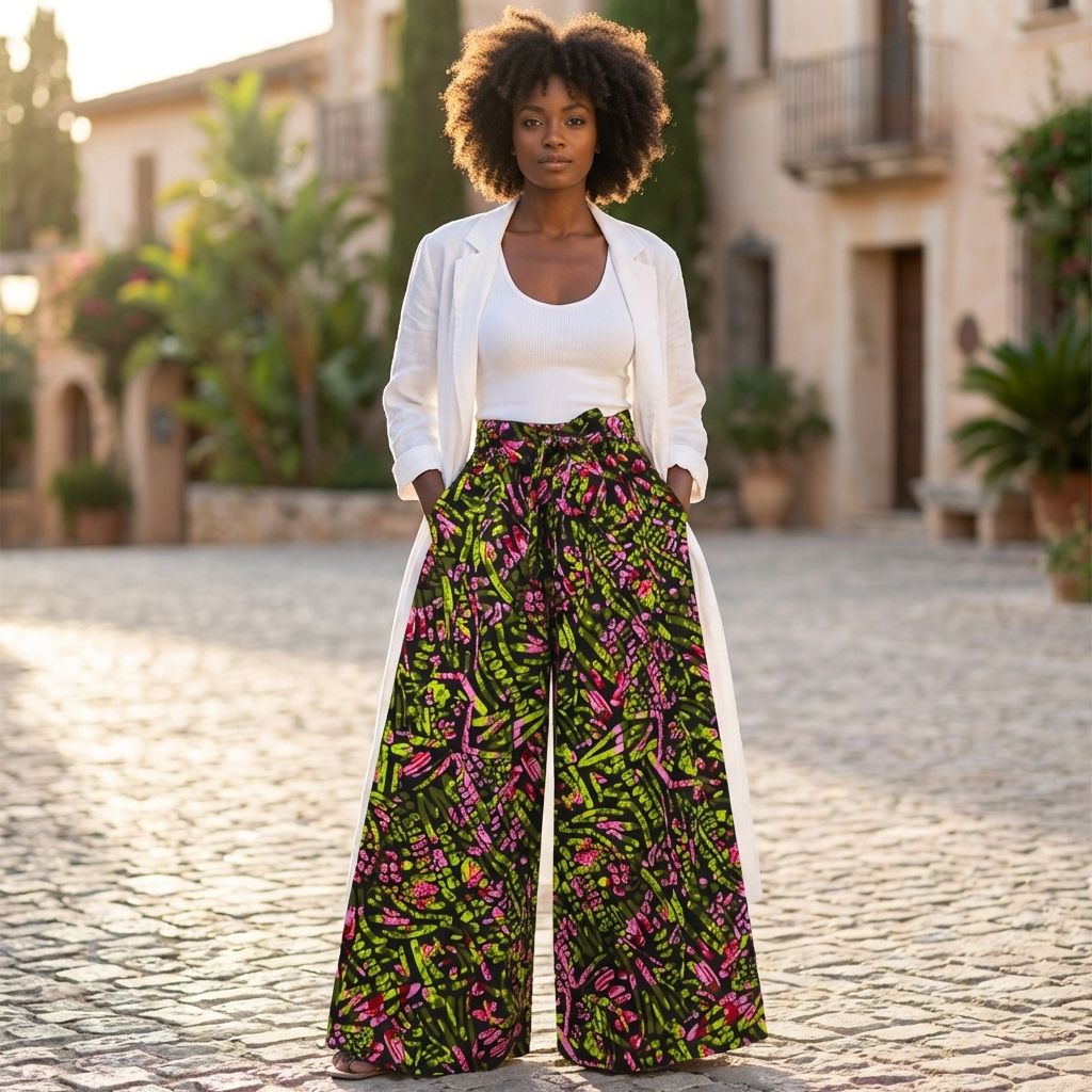 African Cotton Palazzo Pants - Multi-Tone