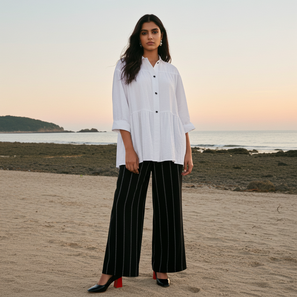 Blusa campesina con botones y volantes escalonados