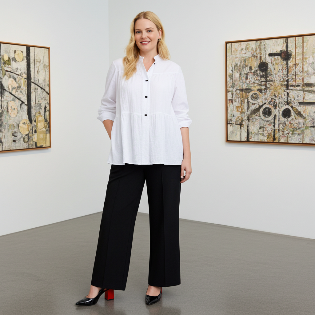 Blusa campesina con botones y volantes escalonados