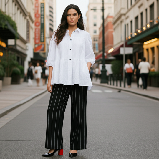 Blusa campesina con botones y volantes escalonados