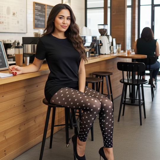 White & Black Dotted Footless Tights