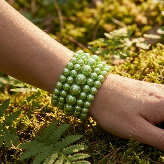 Classic Pearl Stretch Bracelet Set (5-Piece Stack) - Green