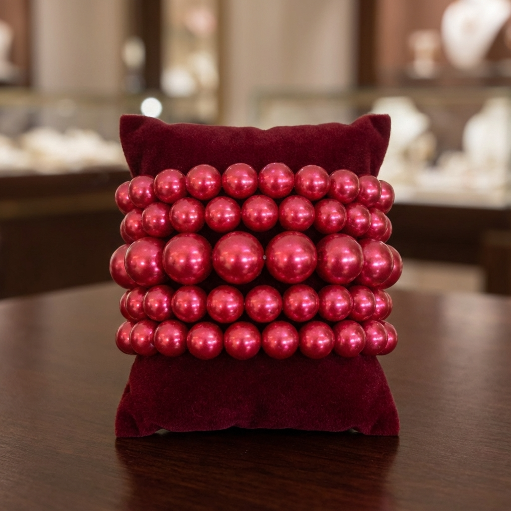 Classic Pearl Stretch Bracelet Set (5-Piece Stack) - Red