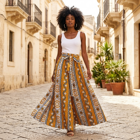 African Print Palazzo Pants – Mustard Tribal