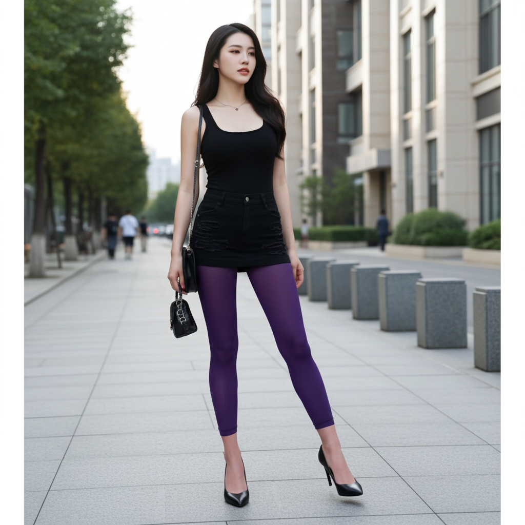 Purple Opaque Footless Tights