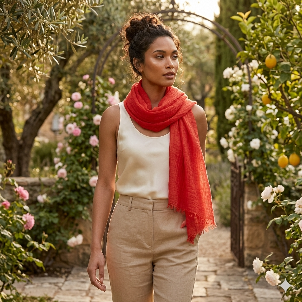 Italian Soft Red Bamboo Scarf