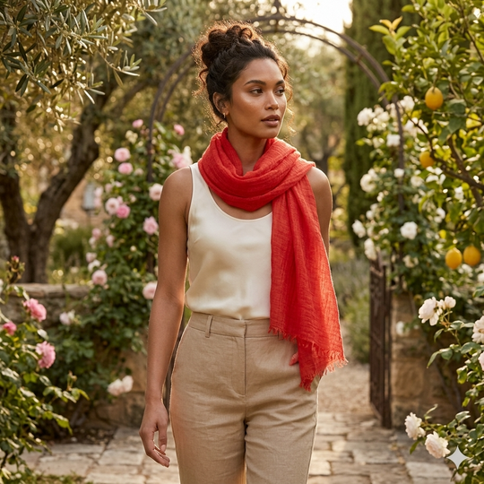 Italian Soft Red Bamboo Scarf