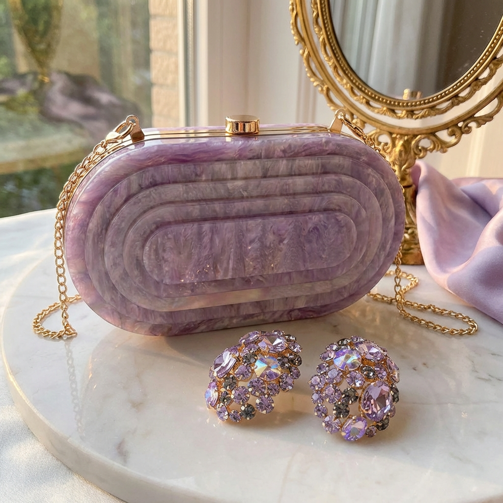 Lavender Deco Clutch – Acrylic Crossbody & Evening Bag