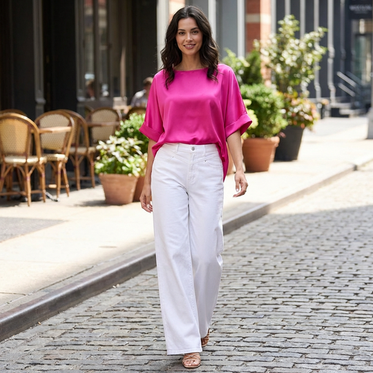 Stretch Satin Oversized Top – Fuschia