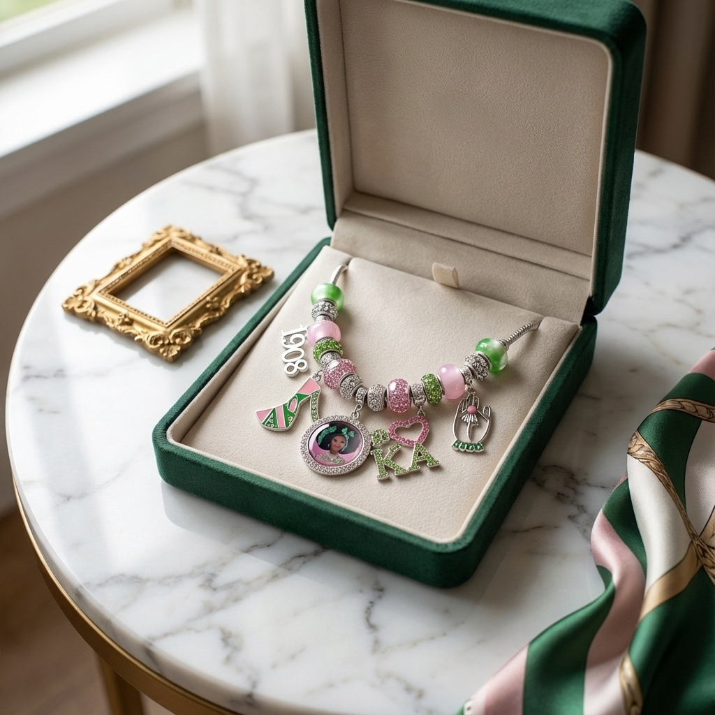 Alpha Kappa Alpha rhinestone flower choker necklace with pearl center