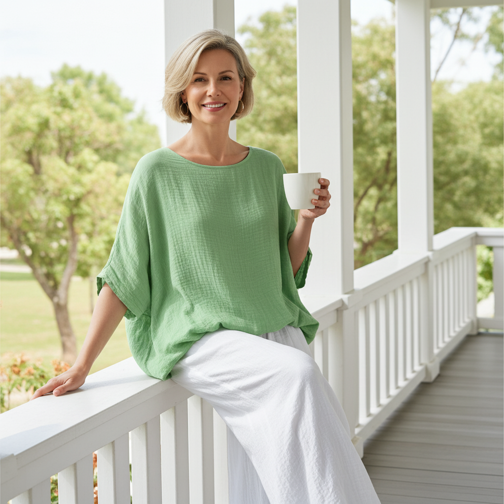 Wide Body Gauze Top - Pale Green