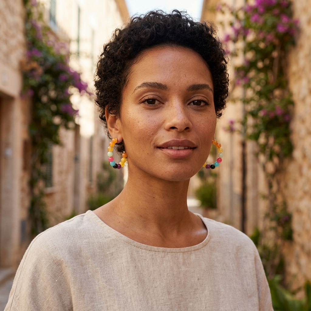 Multitone Beaded Hoop Earrings - TQ