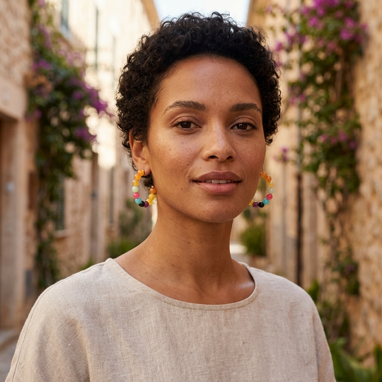 Multitone Beaded Hoop Earrings - TQ