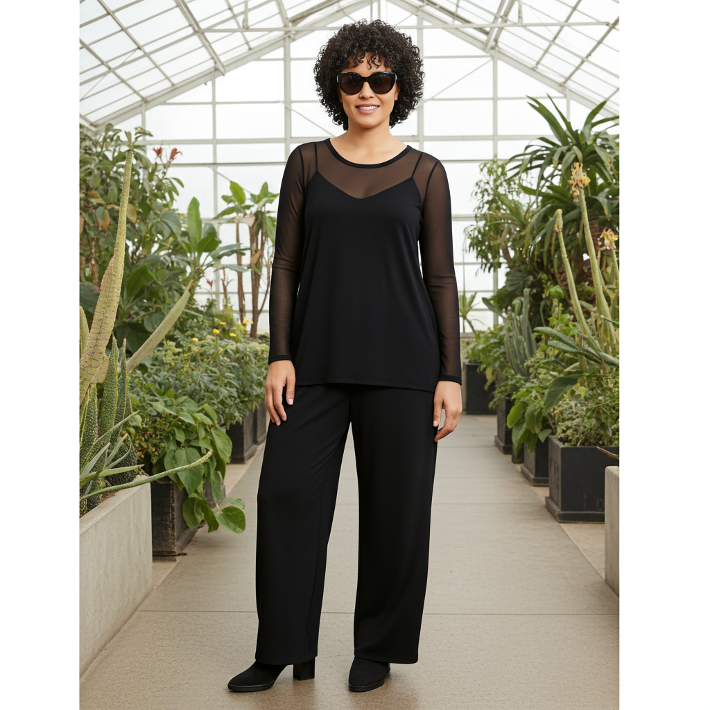 Tllly Top – Medium Length Sheer Mesh Tunic | Black