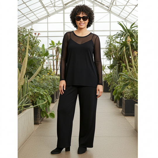 Tllly Top – Medium Length Sheer Mesh Tunic | Black
