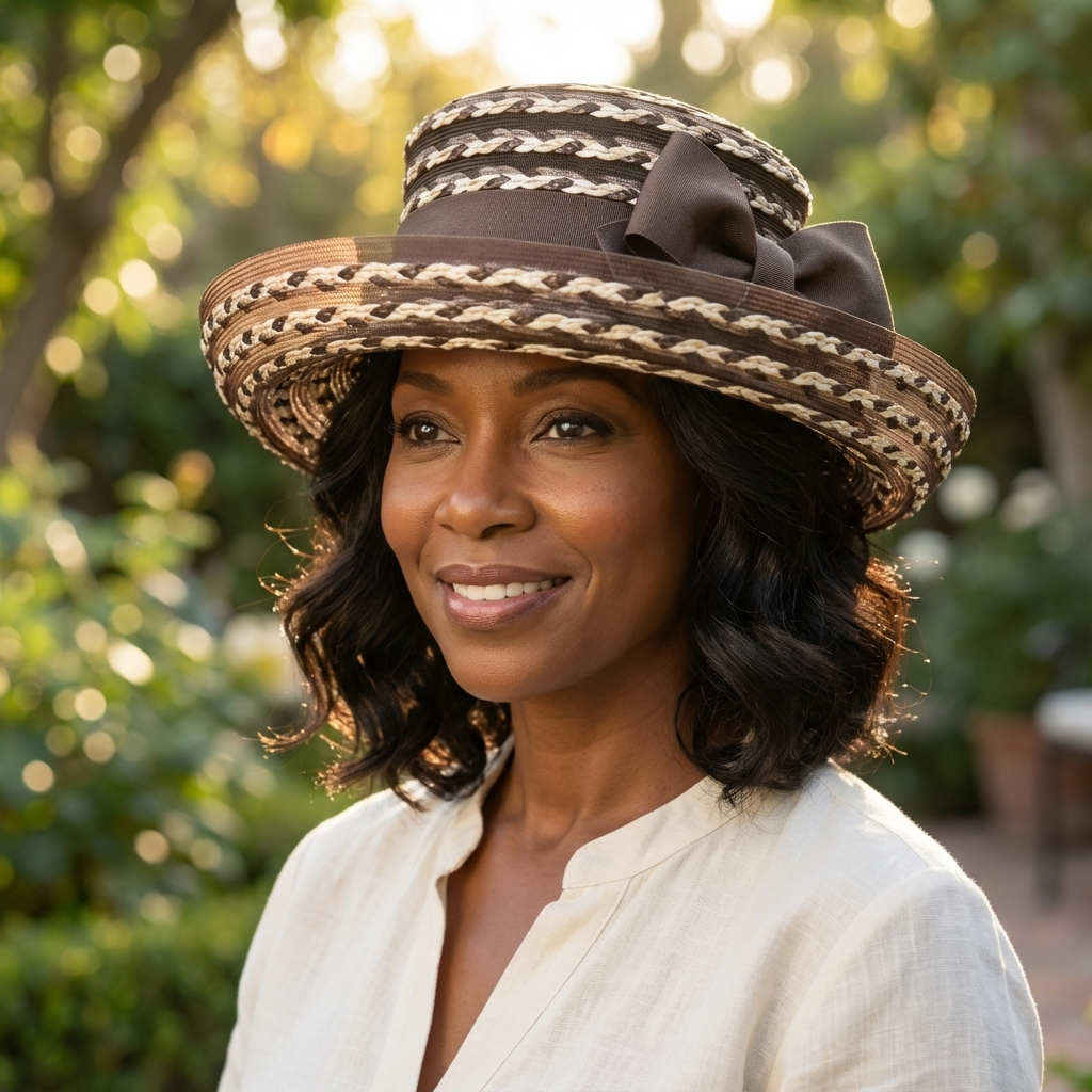 Eric Javits Braided Upturn Hat – Brown & Tan Mixed Weave