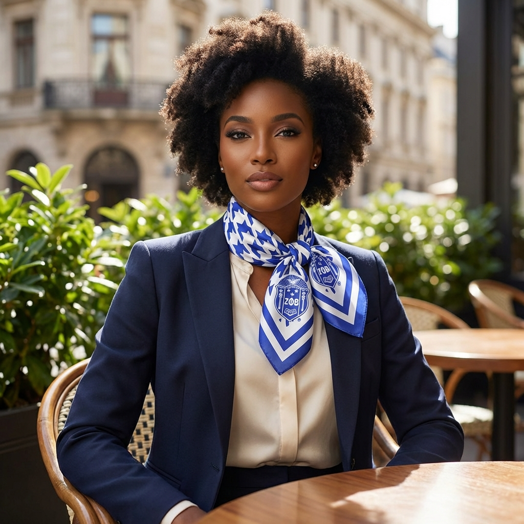 Zeta Phi Beta Royal Blue & White Houndstooth Satin Scarf