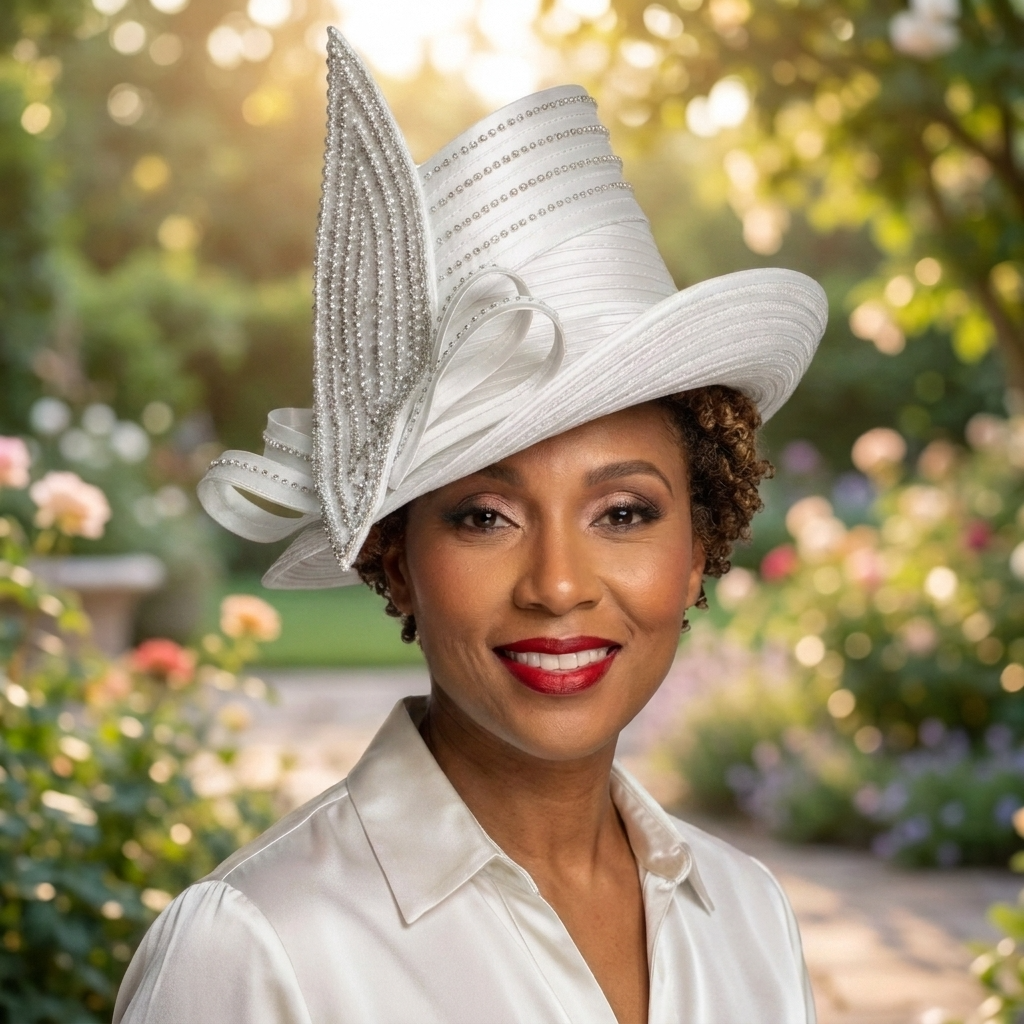 White Tall Crown Satin Bow Hat