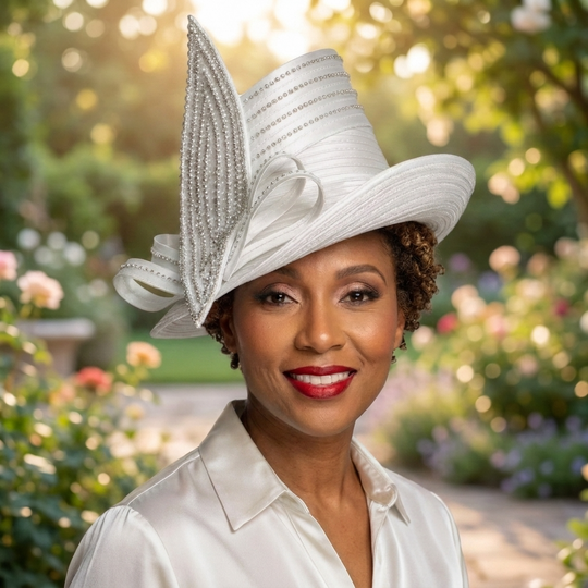 White Tall Crown Satin Bow Hat
