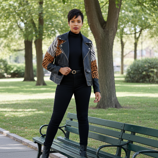 Animal Print Slim Biker Jacket