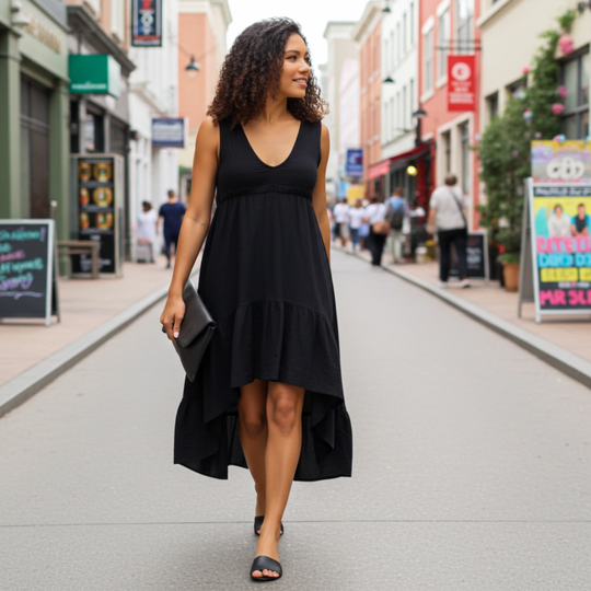 Drawstring Drama Maxi Dress - Black