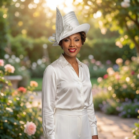 White Tall Crown Satin Bow Hat