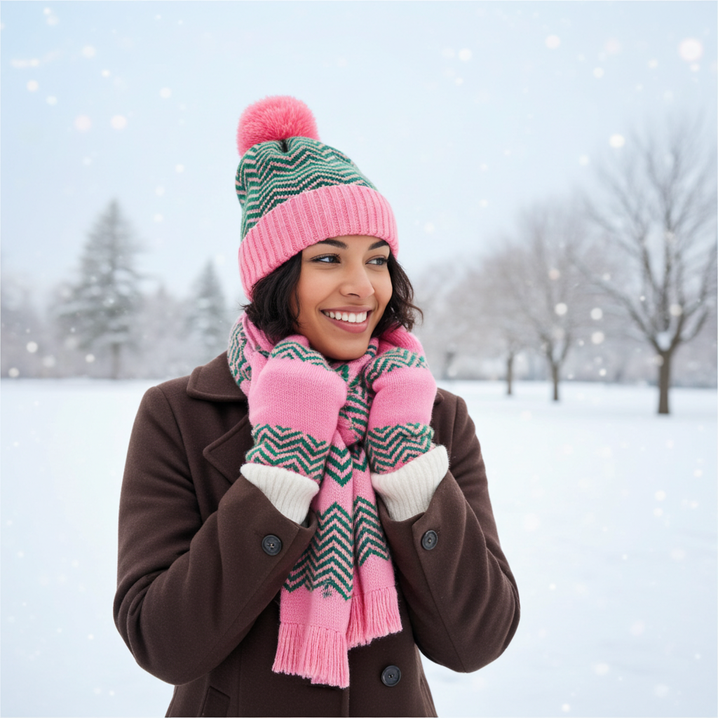 Pink Green Zig-Zag Beanie