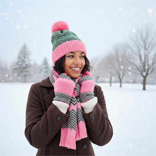 Pink Green Zig-Zag Beanie