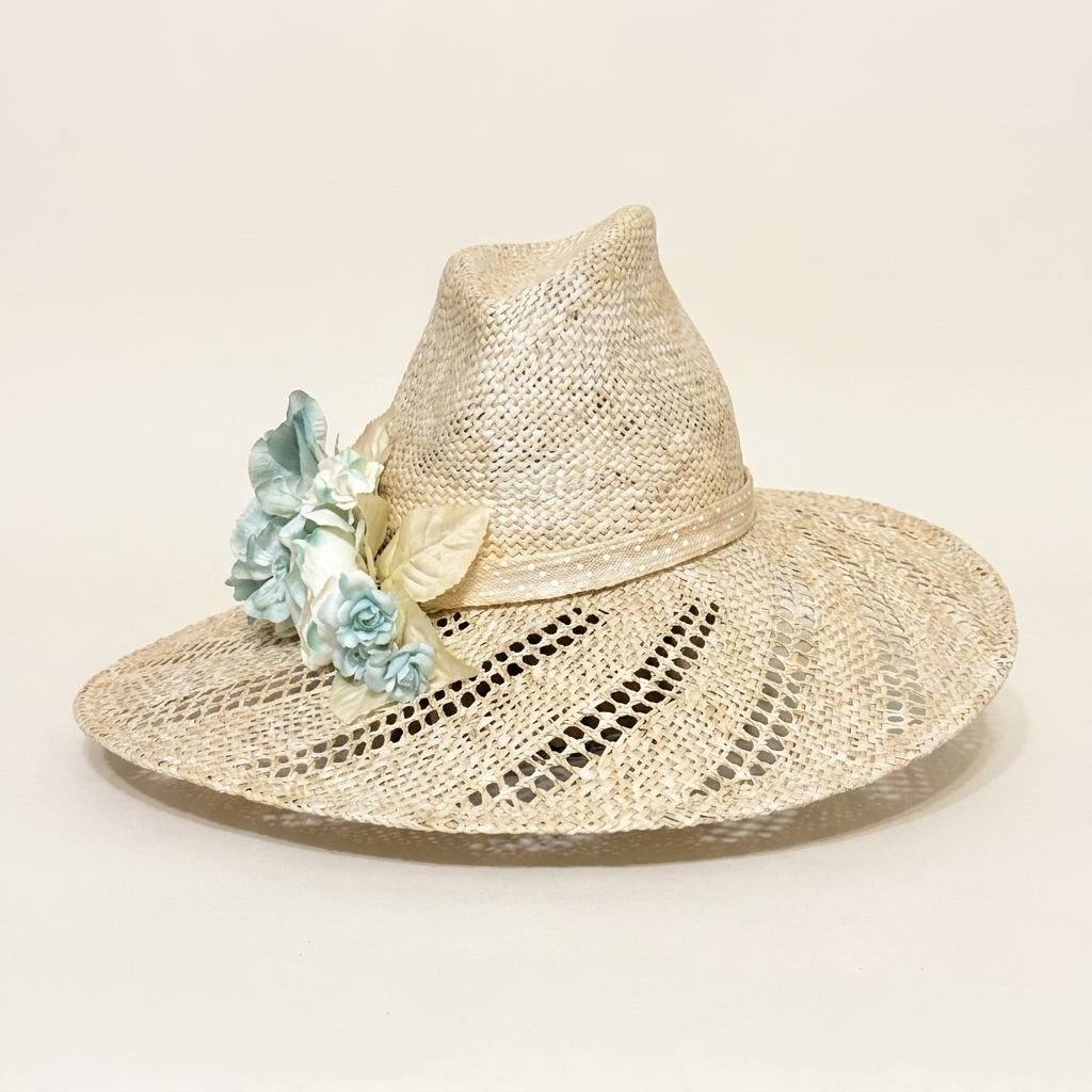 Garden Grace Straw Hat – Natural/Aqua