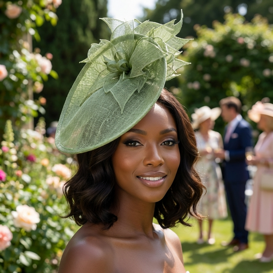 Sinamay Blumen-Fascinator mit Ober- und Unterteil: Limette