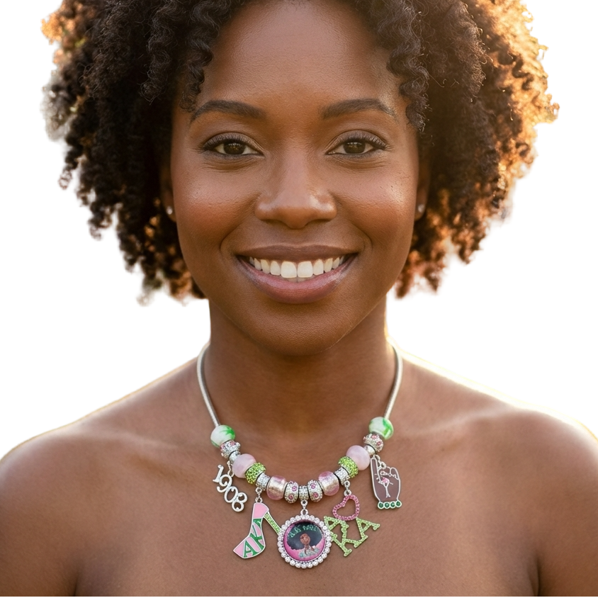 Alpha Kappa Alpha rhinestone flower choker necklace with pearl center