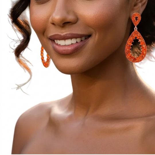 Crystal Teardrop Open Dangle Earrings – Orange Rhinestone