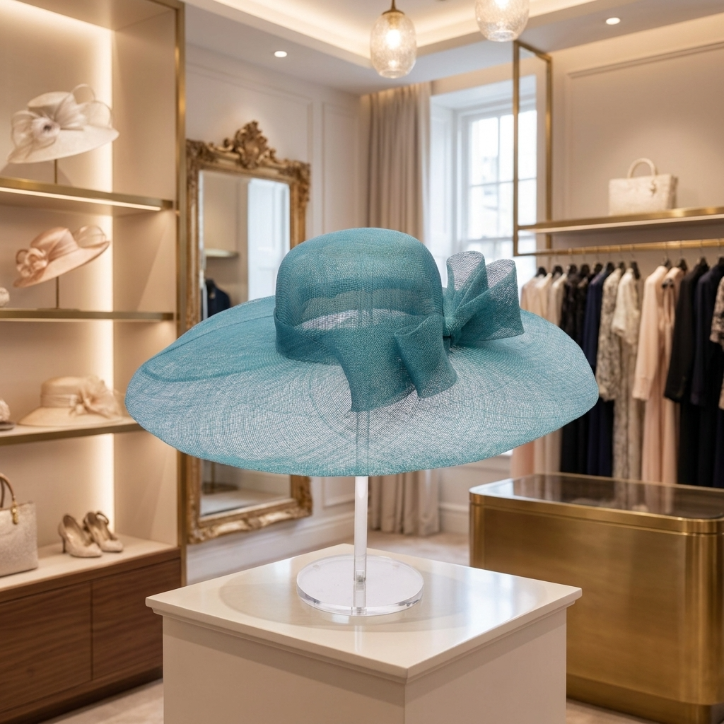 Dark Teal Sinamay Wide Brim Hat