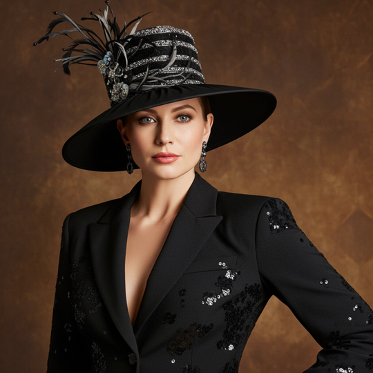 Mason - Feather & Jewel Hat - Black