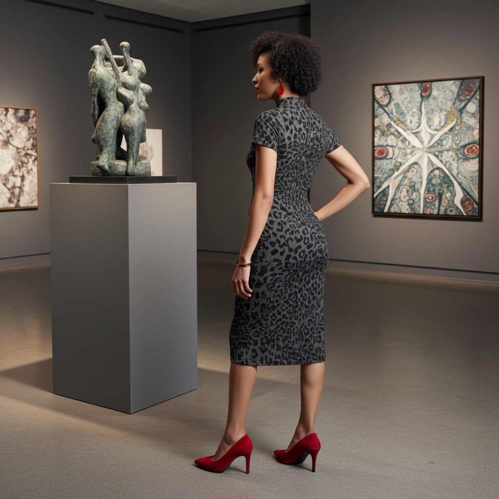 Leopard Grey Ribbed Cap Sleeve Dress