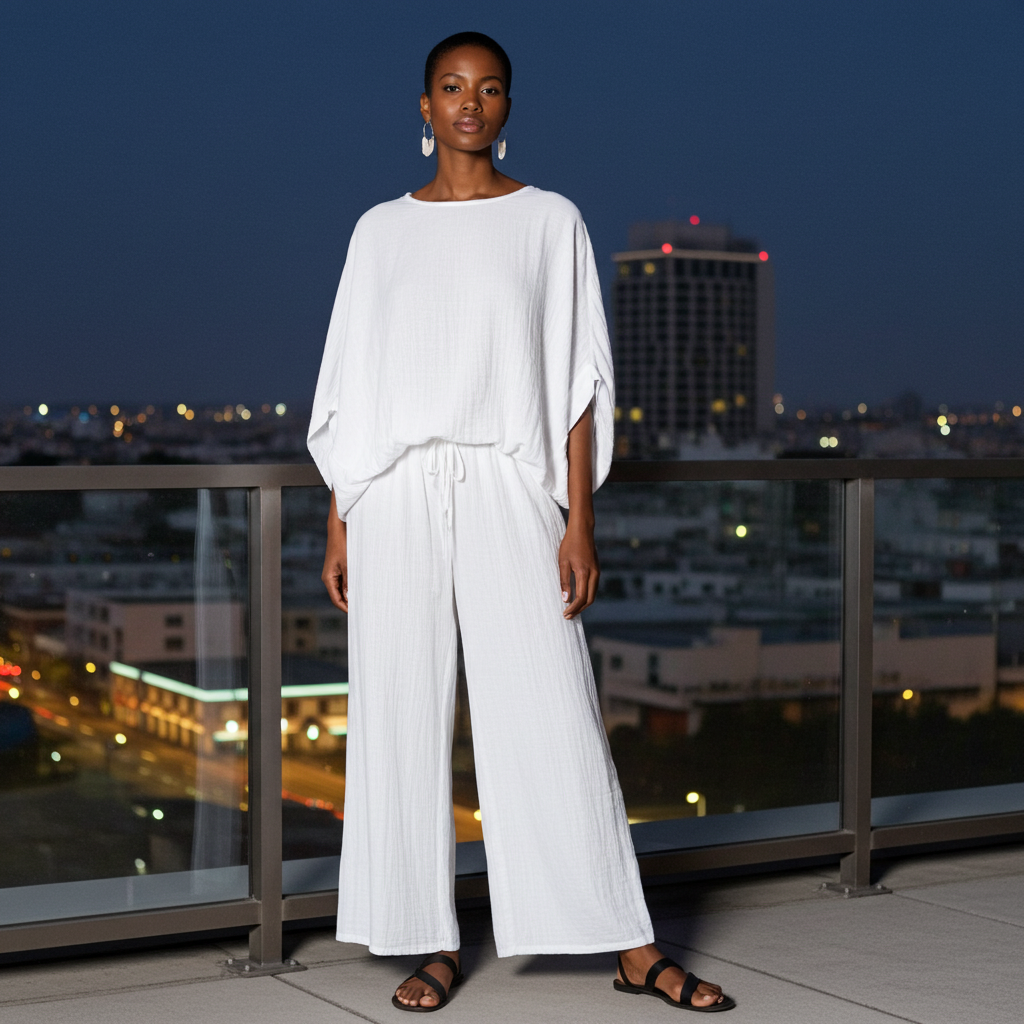 Blusa de gasa de algodón de cuerpo ancho - Blanca 