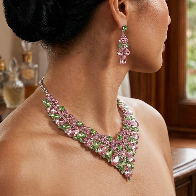 Conjunto de collar con corte octogonal de cristal: cristal