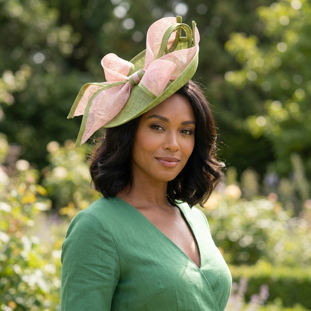 Pink & Green Sinamay Saucer Fascinator Hat