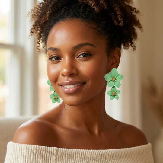 Hawaiian Acrylic Alloy Flower Post Dangle Earrings: Lime