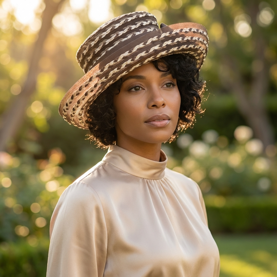 Eric Javits Braided Upturn Hat – Brown & Tan Mixed Weave