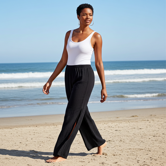 Cotton Side Slit Pant - Black