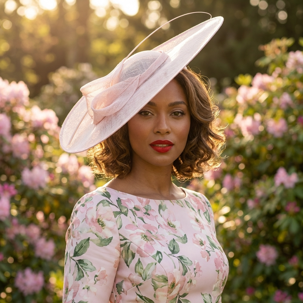 Lt. Pink Wide Brim Sinamay Saucer Fascinator Hat