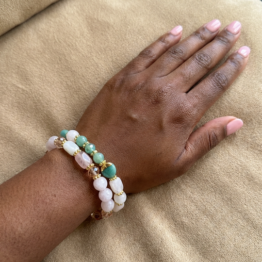 JBM Designs Green Aventurine & Rose Jade Beaded Bracelet - S6