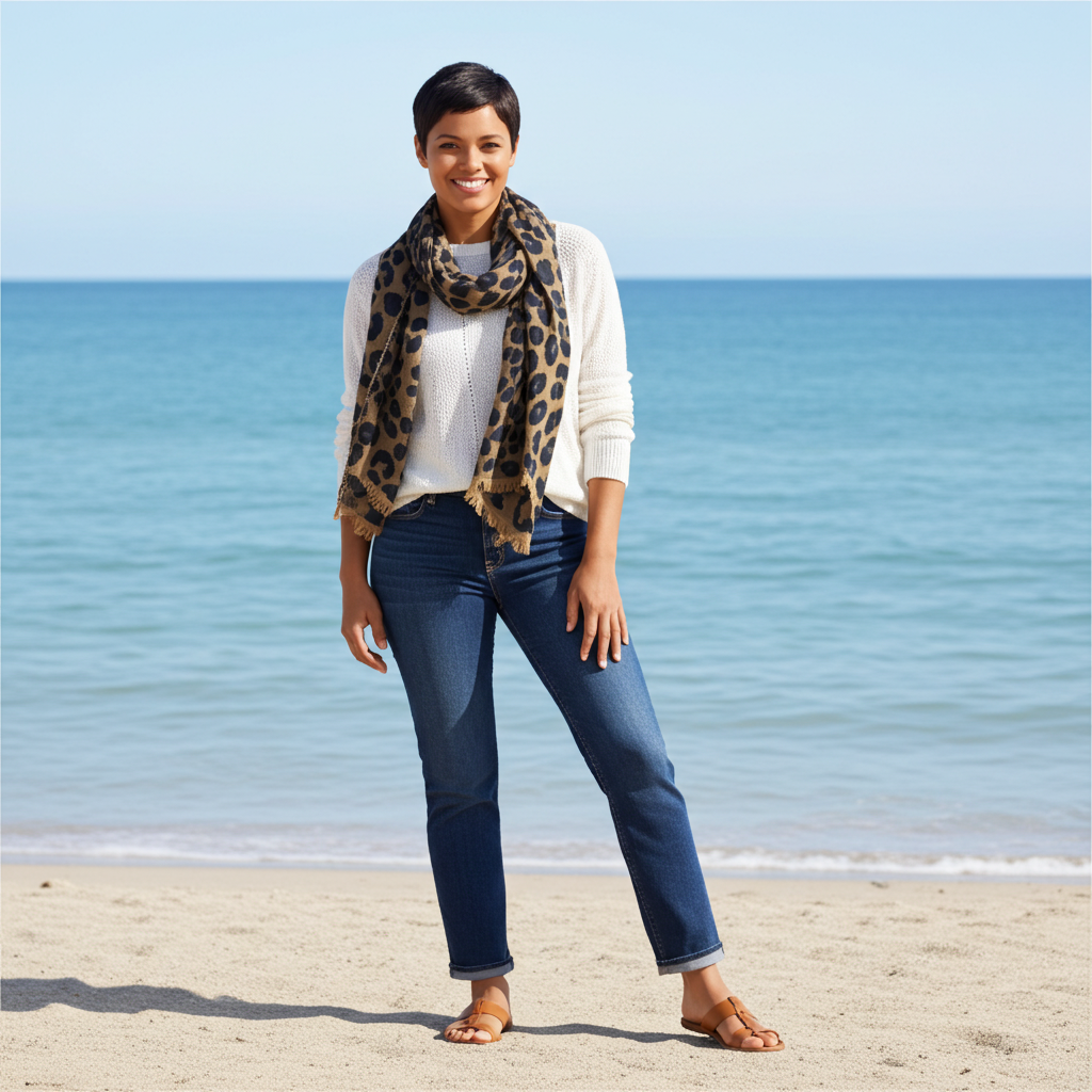 Leopard Reversible Cozy Scarf - Navy