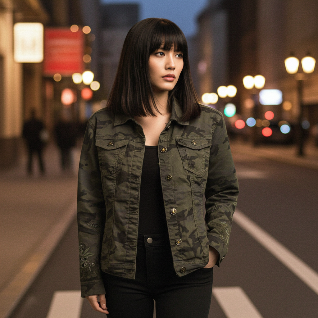 Chaqueta vaquera estilo camuflaje bordado