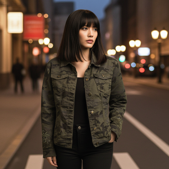 Chaqueta vaquera estilo camuflaje bordado