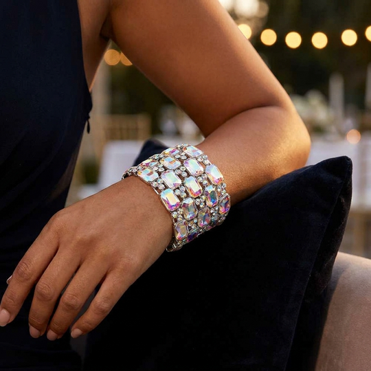 Pulsera elástica de noche con tres filas de piedras marquesas
